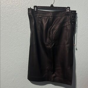 Rare 1980’s Vintage Black Faux Leather Skirt with Lace-Up Detail